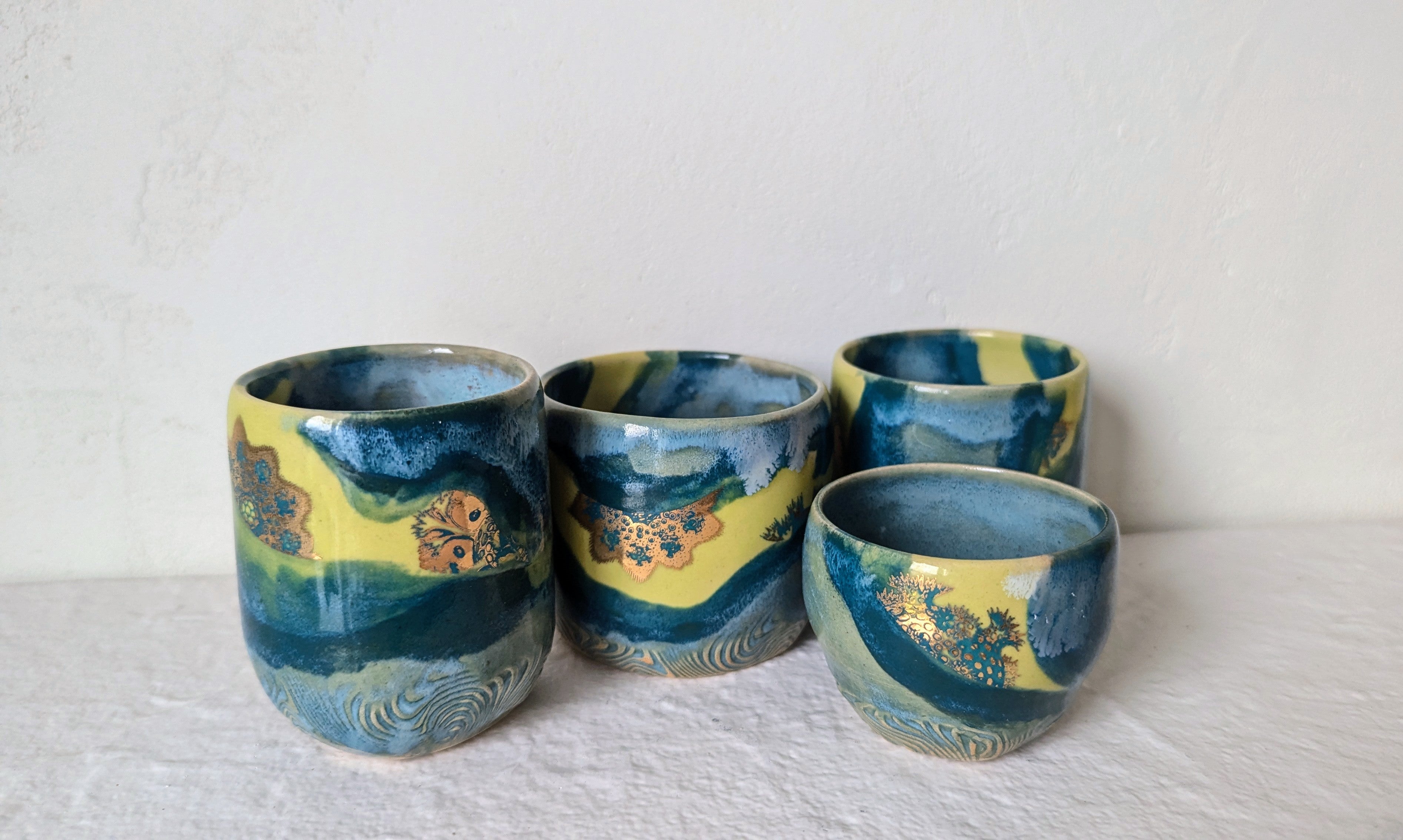 Set de 4 tasses Biologie dorées à l'or fin