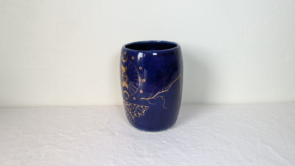 Tasse Soleil plaqué or véritable